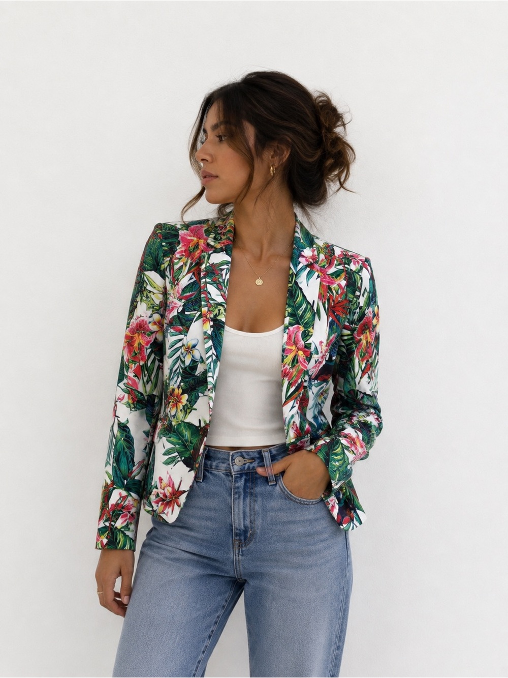 Vintage Ovi Red and Green Blazer with Tropical Floral Design (S)